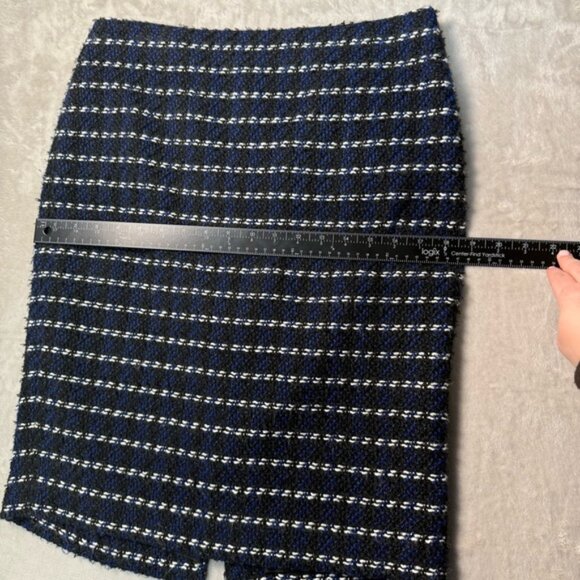 Ann Taylor Factory Blue Black Tweed Pencil Skirt Size 6 Lined Back Slit - Picture 4 of 4